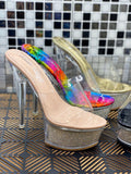 Pazzle Cloudy-01 Women's High Heel Platform Clear Mule Rhinestone Heel