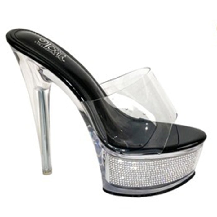 Pazzle Cloudy-01 Women's High Heel Platform Clear Mule Rhinestone Heel