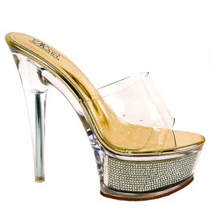 Pazzle Cloudy-01 Women's High Heel Platform Clear Mule Rhinestone Heel