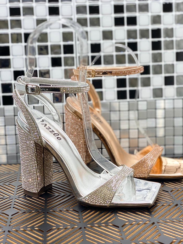 Pazzle Grace-01 Womens Rhinestone Platform Block Heel Dress Sandal