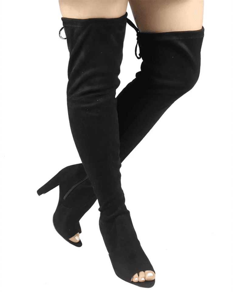 Black  Peep Toe Over The Knee Bootsc