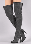 Pledge-28 Rhinestone Accent Pointy Toe Over The Knee Stiletto Heeled Boots