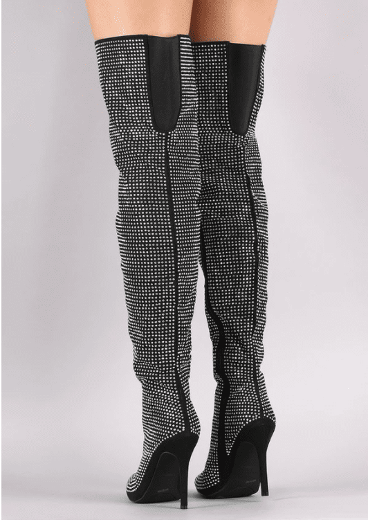 Pledge-28 Rhinestone Accent Pointy Toe Over The Knee Stiletto Heeled Boots