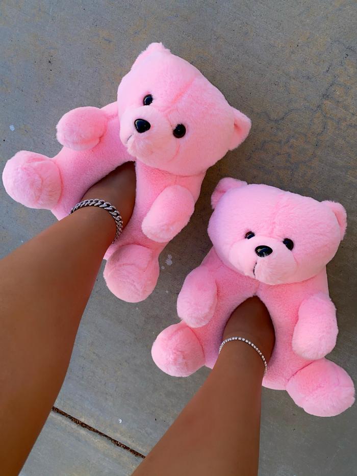 Plush-01 Teddy Bear Slippers - Pink