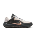 Men's low-top running shoes, white mesh with black sole and rose-gold swoosh
