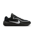 Men's black low-top sneakers with white Nike swoosh and lace-up front