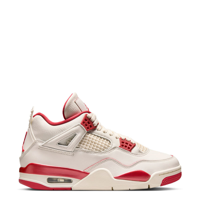 Women's retro sneakers in pale ivory with red trim, mesh panels, and air-sole heel