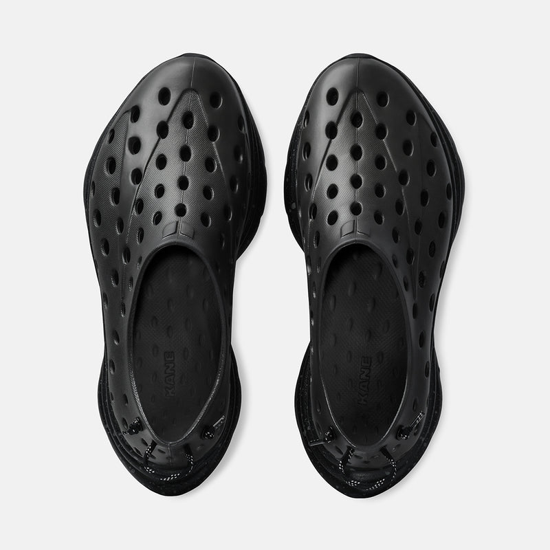 KANE Revive recovery shoe in charcoal / black speckle color, top view