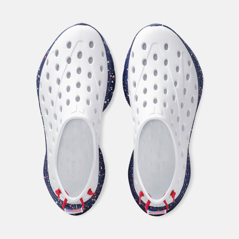 KANE Revive recovery shoe in stars and stripes color, top view