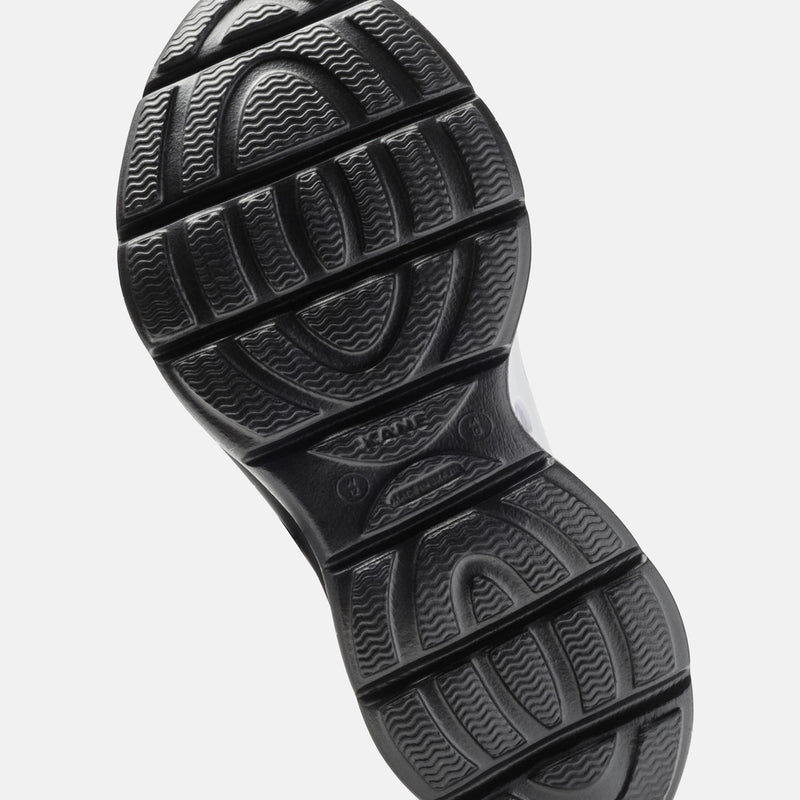 KANE Revive recovery shoe in white / black speckle color, bottom view