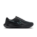 Men's black lace-up running shoe with blue-green swoosh and cushioned midsole