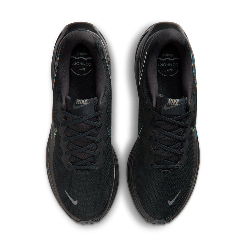 Pair of men's black lace-up running shoes with visible tongue and lace area