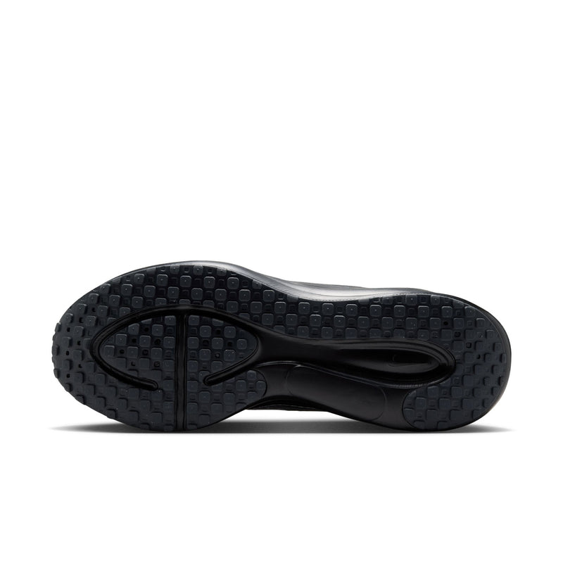 Men's black running shoe outsole with grippy tread pattern and center support
