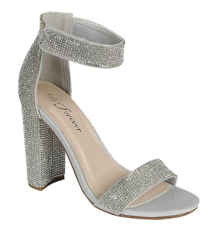 Rhinestone Chunky Ankle Strap Heel Sandal For Women-Quality-83 By Forever