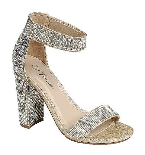 Rhinestone Chunky Ankle Strap Heel Sandal For Women-Quality-83 By Forever