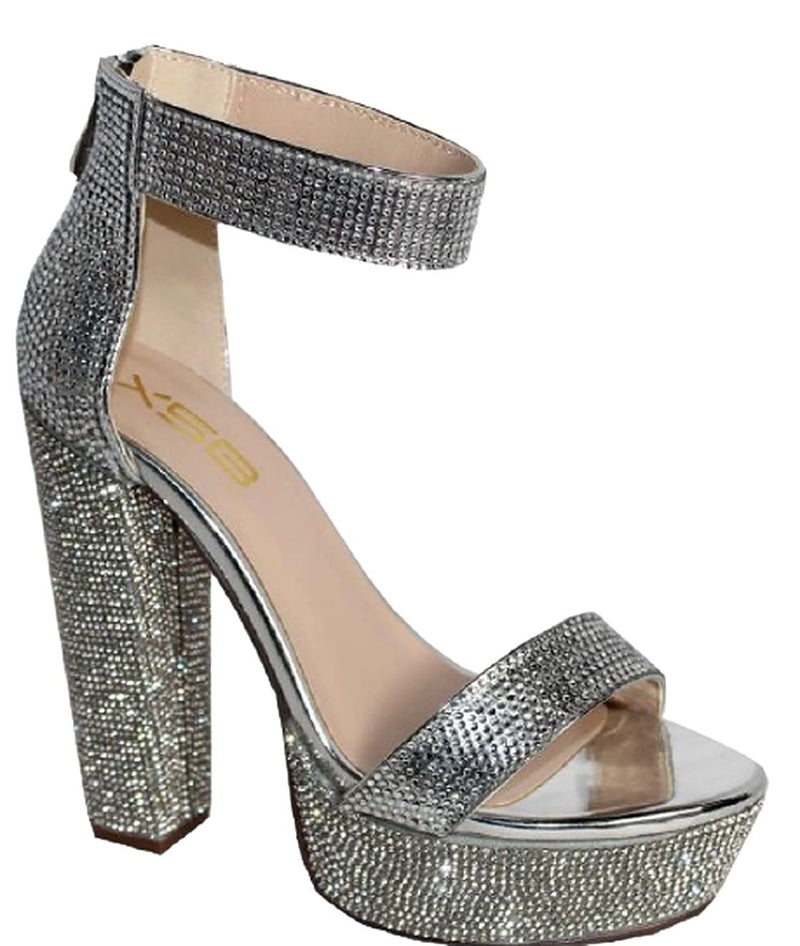 Rhinestone Platform Block Heel Dress Sandal