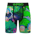 Multicolor graphic boxer briefs with black waistband; green space portal artwork