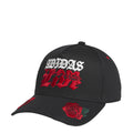 Black snapback cap with adidas graphic and rose embroidery on front