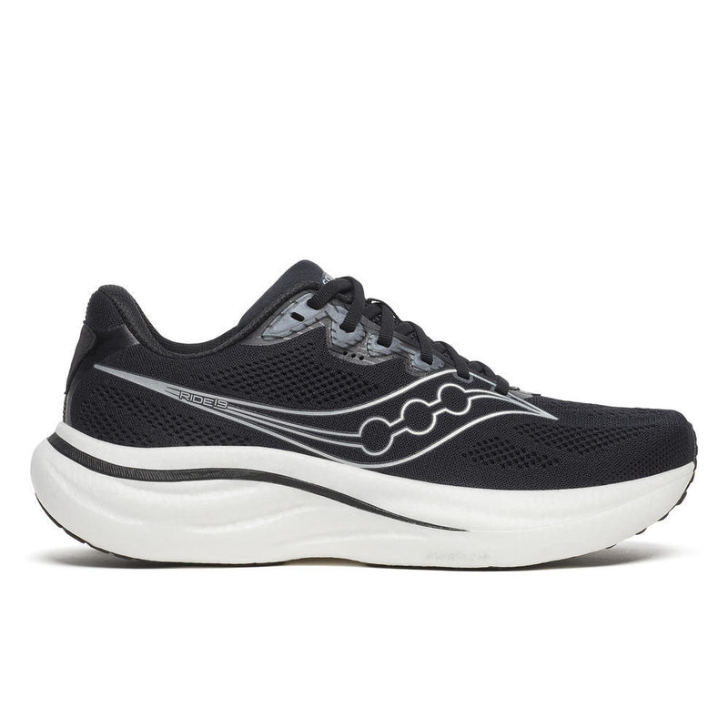 Saucony Men's Ride 19 Running Shoes in Black/Silver (Wide)