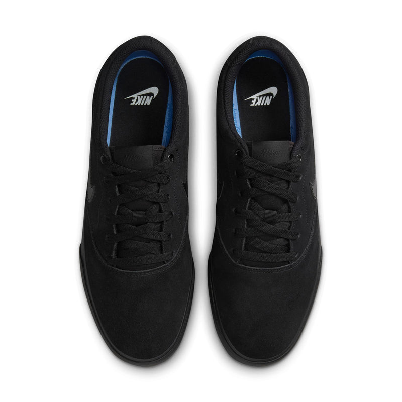 Black lace-up sneakers shown from above with textured uppers and fabric lining.