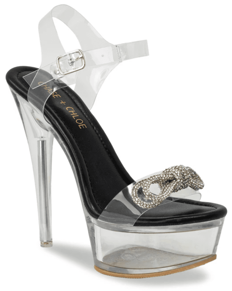 Serenity-5 Clear platform High Heels Ankle Strap Black