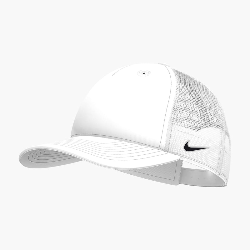 Snapback Mesh Trucker Cap in White/White/Black