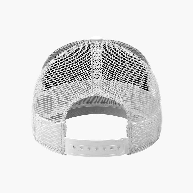 Snapback Mesh Trucker Cap in White/White/Black