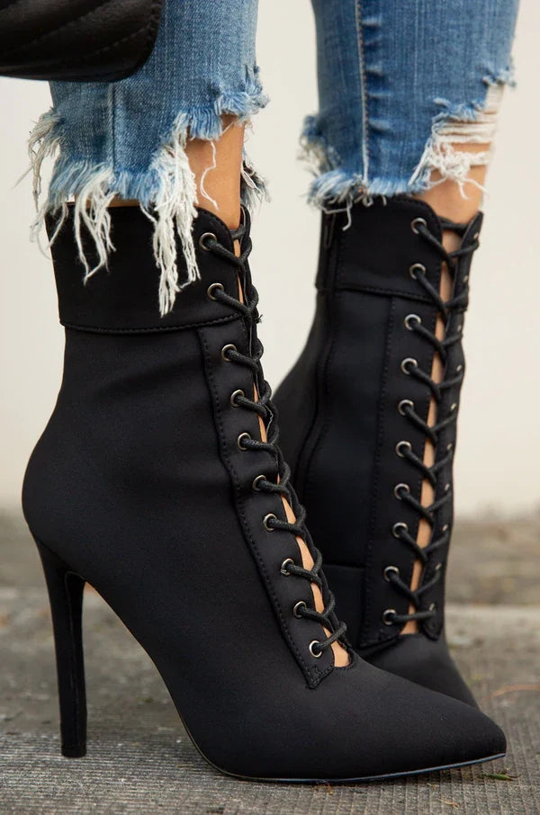 SOCIAL Lace Up Heel Ankle Booties
