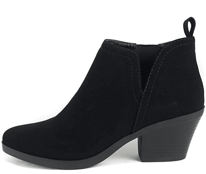 SODA ARMORY ~ ALMOND TOE STACK BLOCK HEEL V CUT SHAFT FASHION ANKLE BOOTIE W/ELASTIC GORE