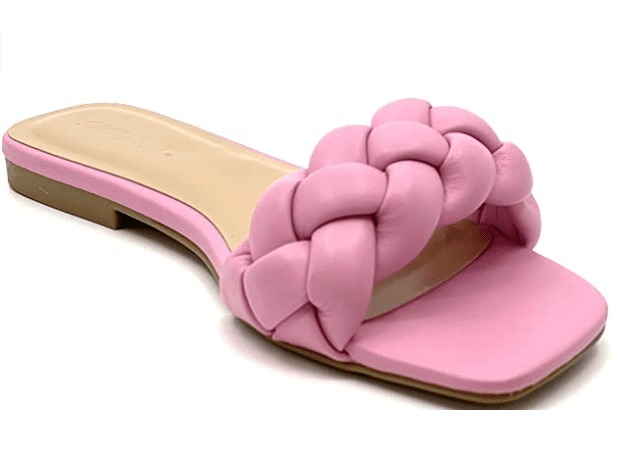 Soda Ball Women's Open Toe Square Toe Braided Flat Slide Sandal