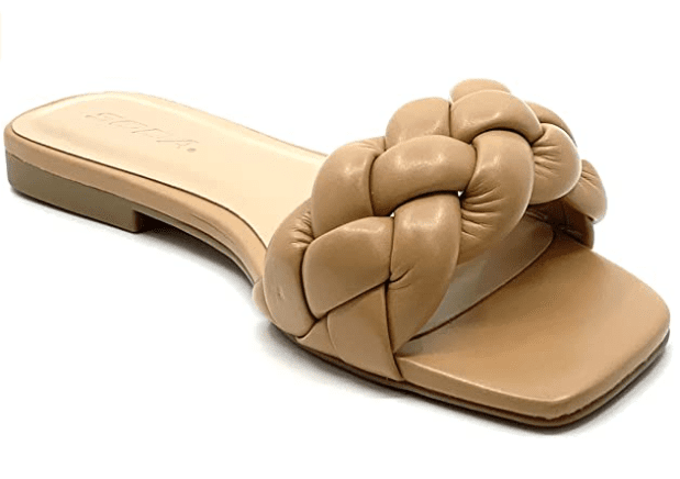 Soda Ball Women's Open Toe Square Toe Braided Flat Slide Sandal