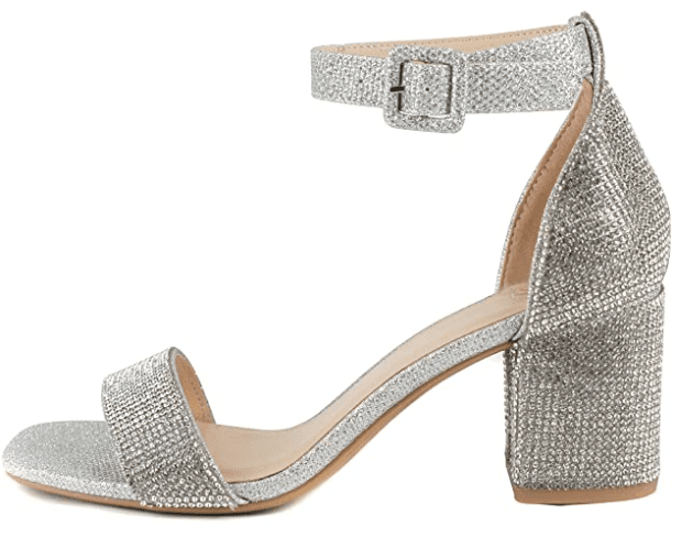 Soda Crete Rhinestone Block Heel Ankle Strap Prom Sandals