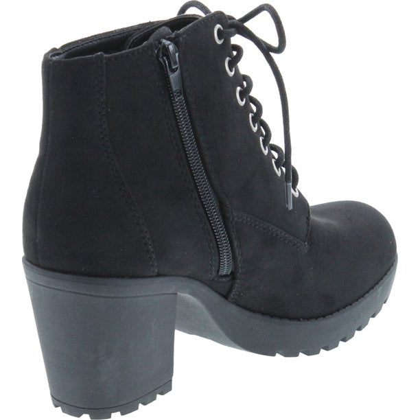 Soda Second Women's Faux Leather Lace Up High Chunky Heel Ankle Booties Black Suede