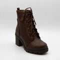 Soda Shoes INDIANA Lace Up Lug Bootie for Women in Brown