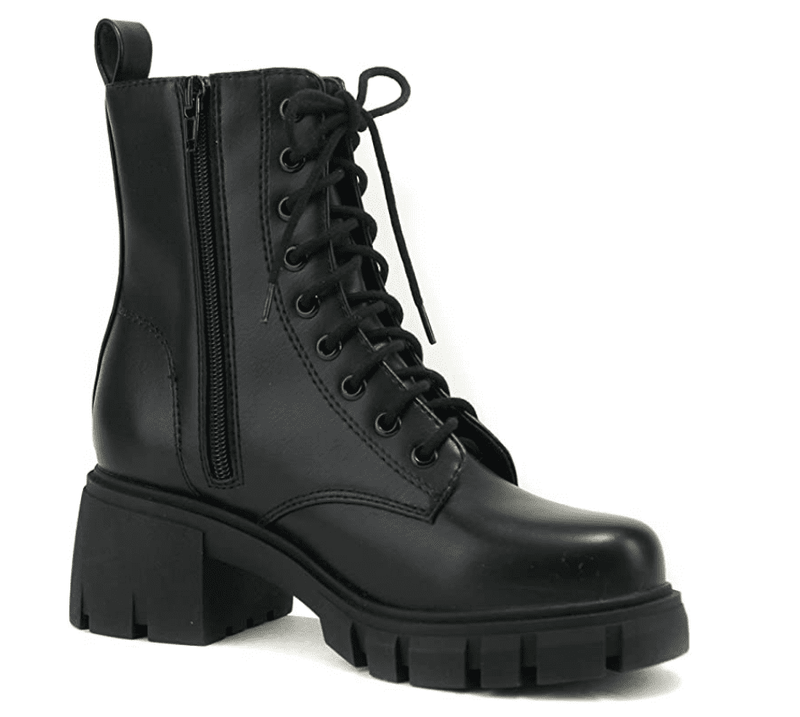 SODA TUNDRA ~ Women Lug Sole Lace up Fashion Combat Ankle Boot w/Side Zipper