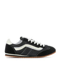Women's low-top sneakers, black with white accents, lace-up, gum rubber sole