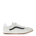 Women's low-top sneakers in off-white with black side stripe and gum rubber sole