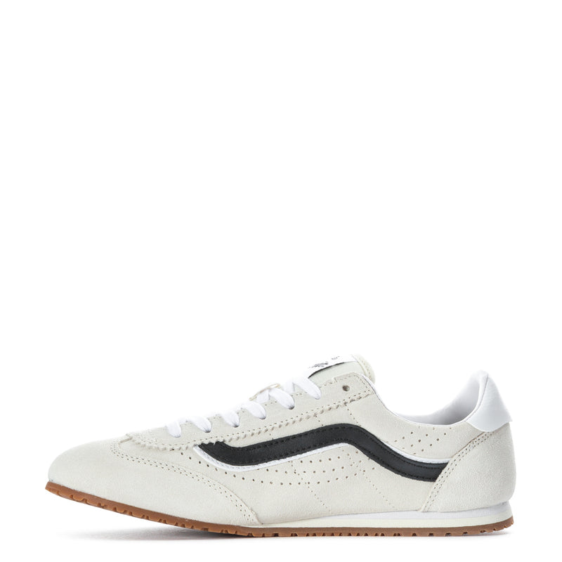 Women's low-top sneakers off-white, lace-up with black swoosh-style side panel
