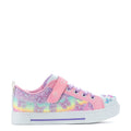 Kids low-top sneakers, pink rainbow fabric with butterfly print and Velcro strap