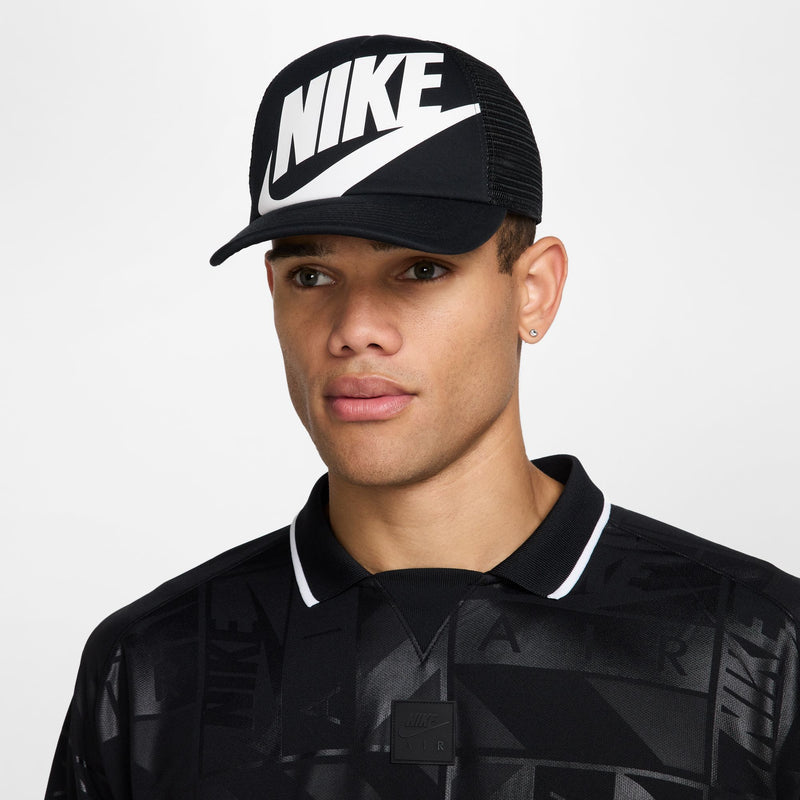 Unisex Rise Structured Trucker Cap in Black/Black/Black/White