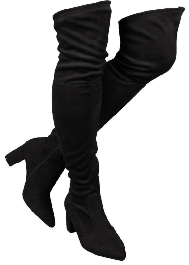 Wild Diva Amiya-04 WIDE FIT Low Chunky Heel Knee High Boots