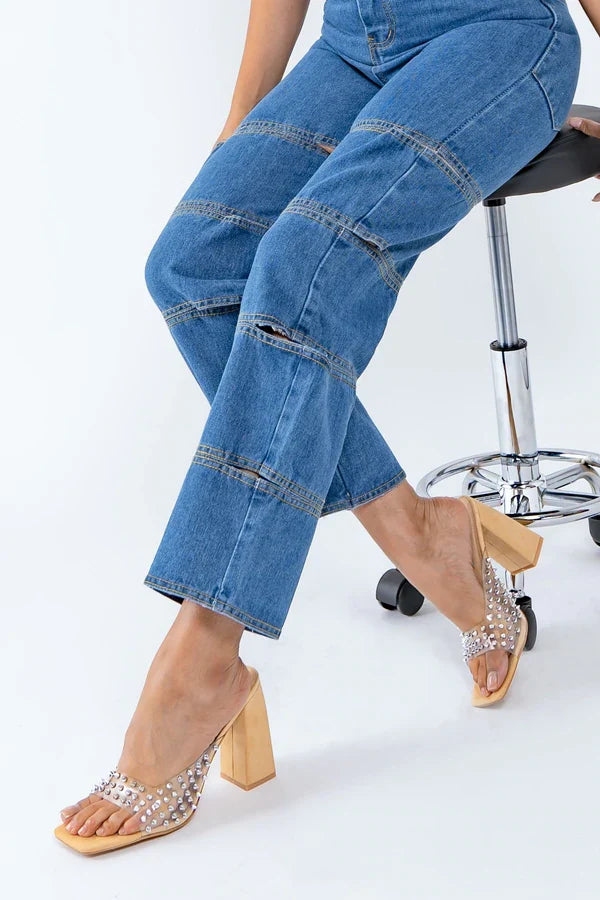 Wild Diva KALSA-01 Square Open Toe Slide Flared High Heels
