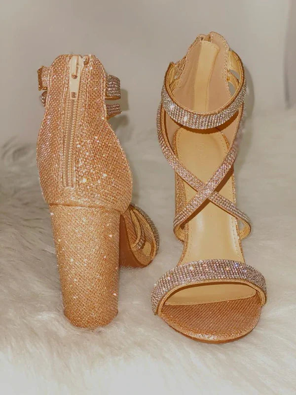 Wild Diva Morrina-14 Women Crystal Dance Shoes Rhinestone Block Heel Sandal