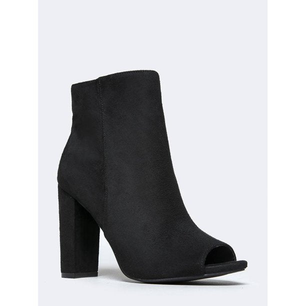 Wild Diva Morris-03 Suede Peep Toe Single Sole Block Heel Booties