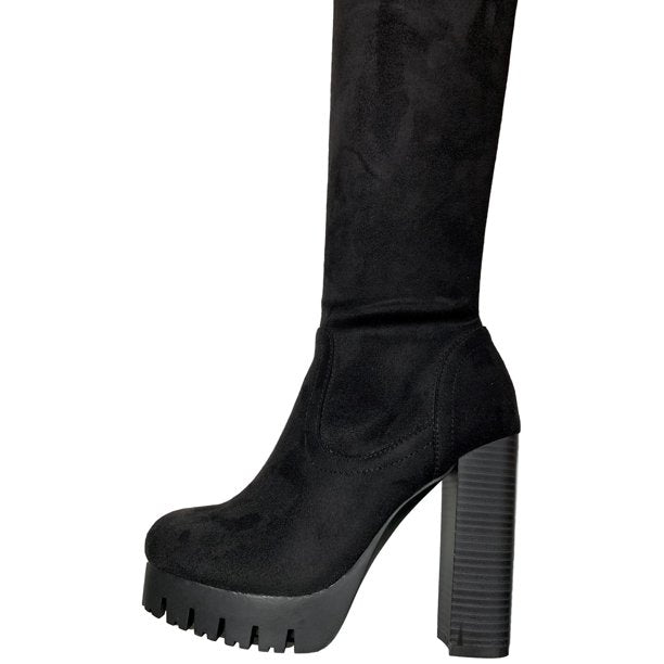 Wild Diva Veronica-20 Women Faux Suede Over Side Zipper Platform Lug Sole Chunky Block Heel Combat Boots