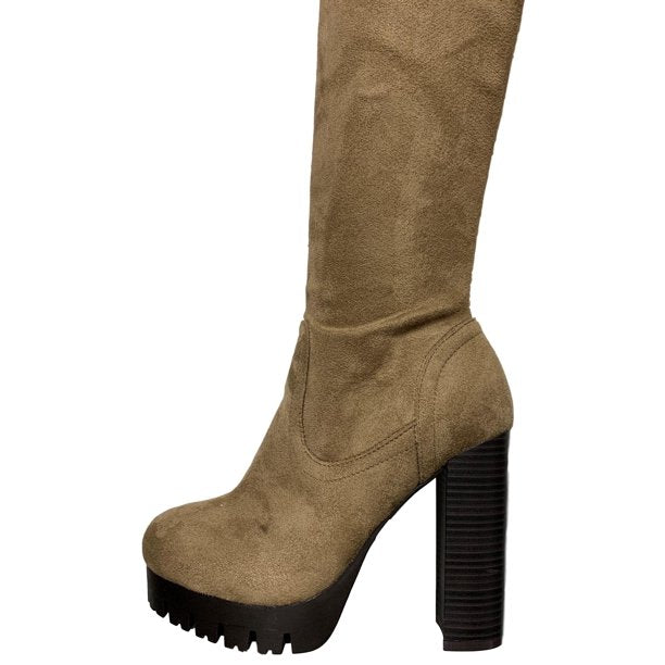 Wild Diva Veronica-20 Women Faux Suede Over Side Zipper Platform Lug Sole Chunky Block Heel Combat Boots