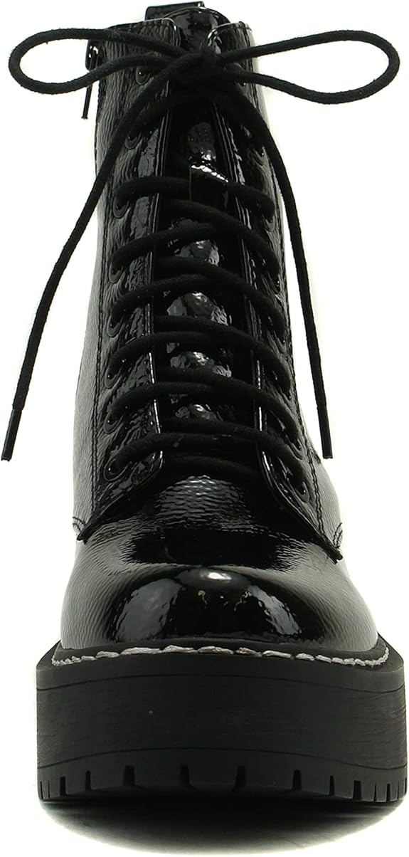 Women Chunky Lace up Fashion Combat Ankle Boot w/Side Zipper