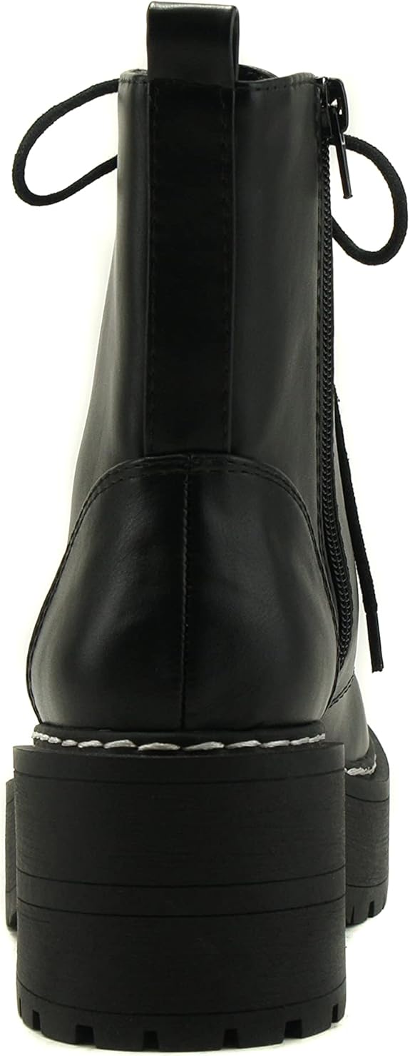 Women Chunky Lace up Fashion Combat Ankle Boot w/Side Zipper