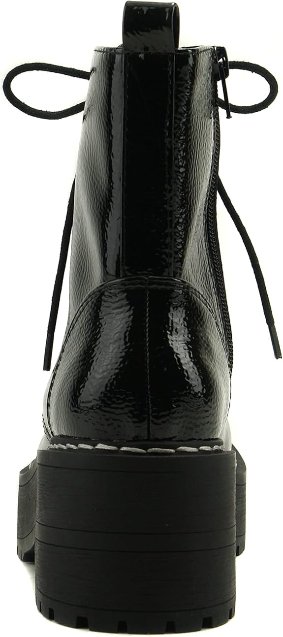 Women Chunky Lace up Fashion Combat Ankle Boot w/Side Zipper