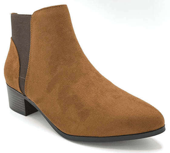 Women Low Block Heel Slip On Ankle Boots, Pointed Toe Fashionable